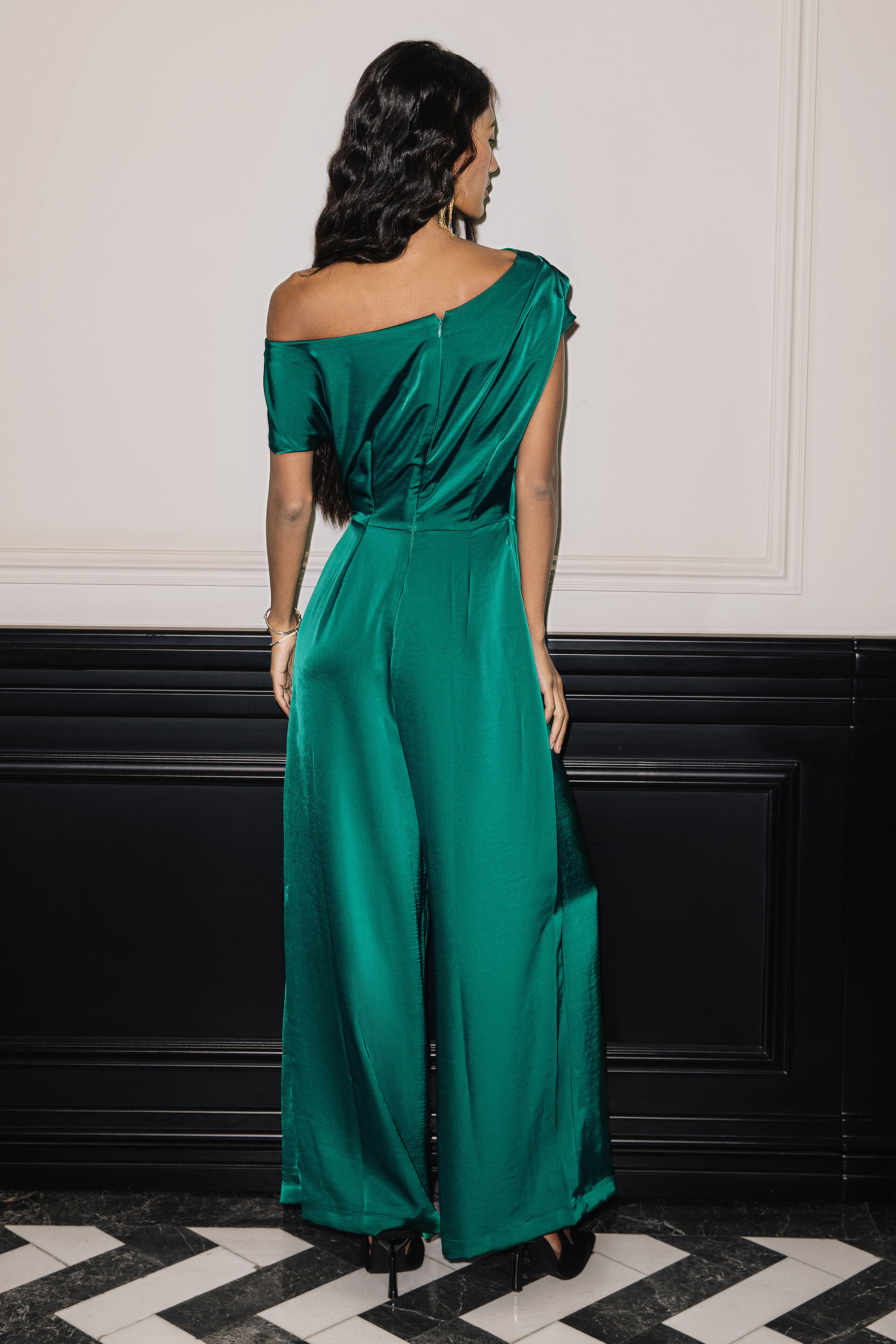One-Shoulder Emerald Green Jumpsuit, Emerald Green, image 4